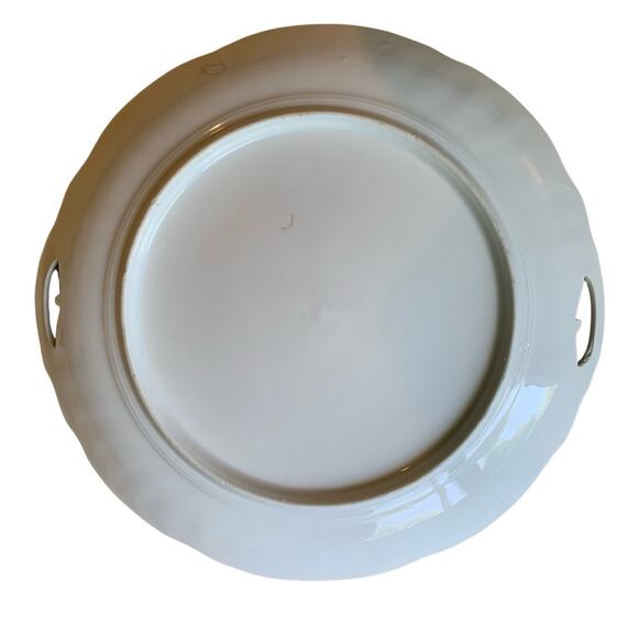 Vintage Floral White/Gold 10" Serving Plate w/Pierced Handles Textured Rim - Picture 11 of 13